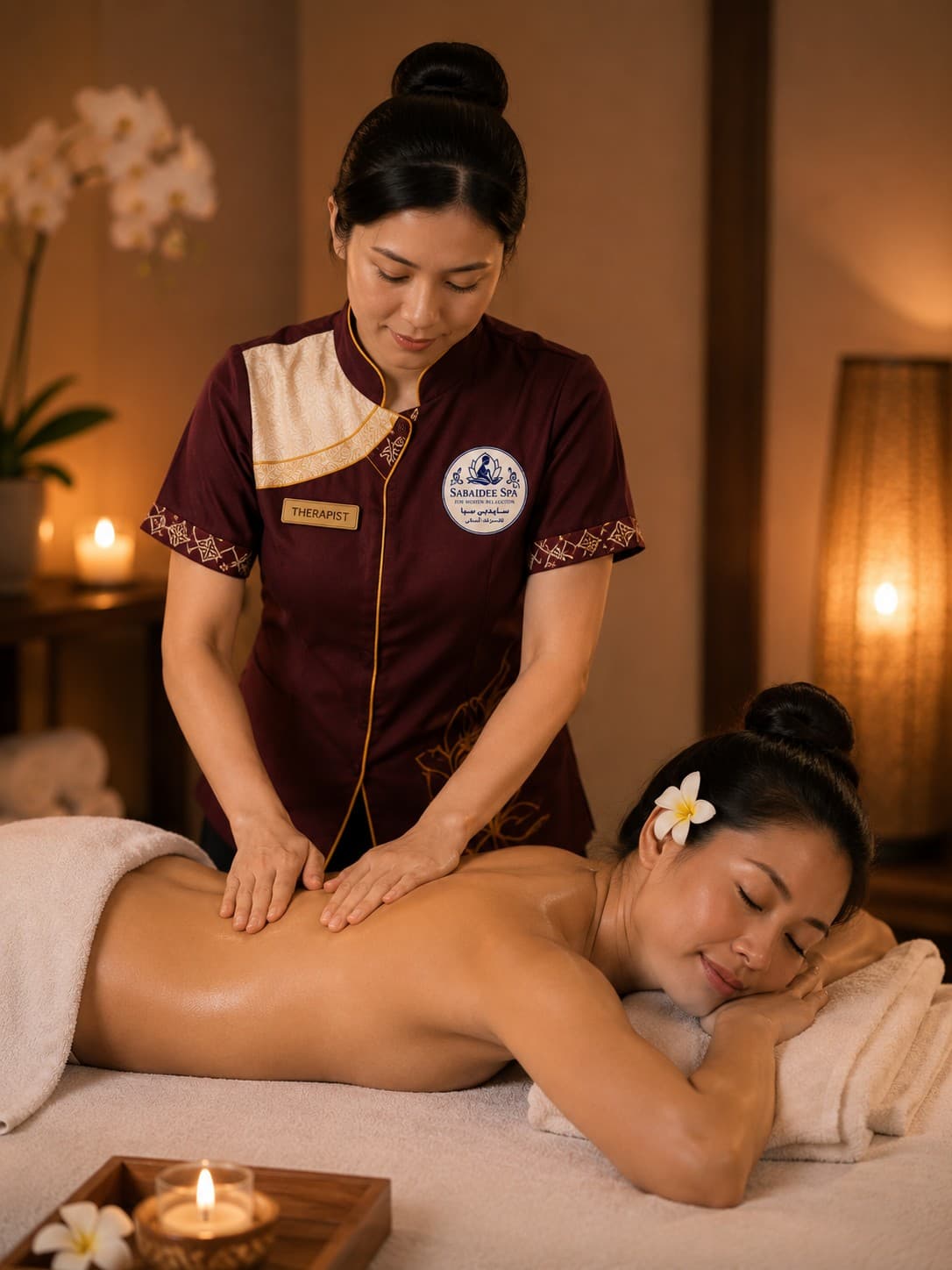 A guest relaxing during her treatment